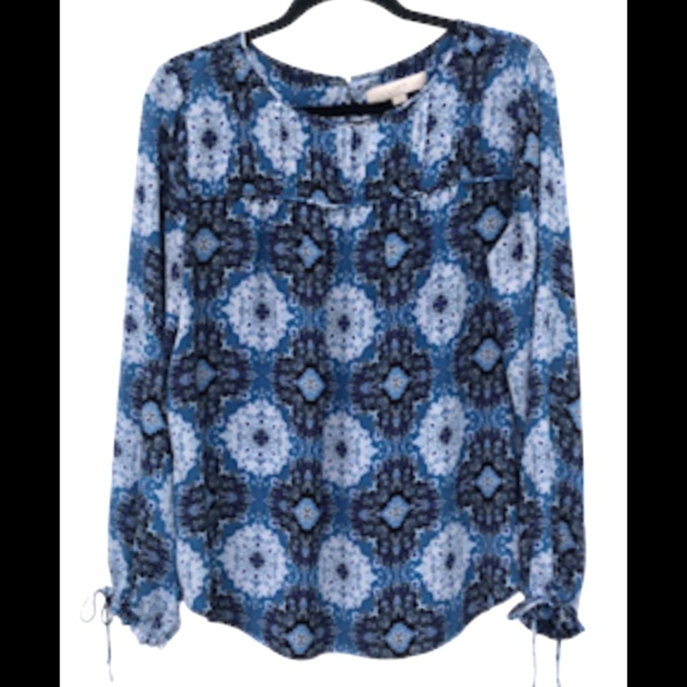 LOFT mandala print boho Peasant blouse M